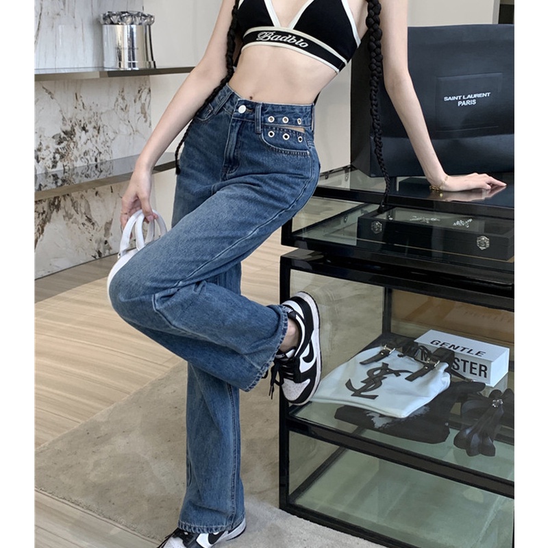 Quần Jean Nữ Lưng Cao Rách Gối Thời Trang