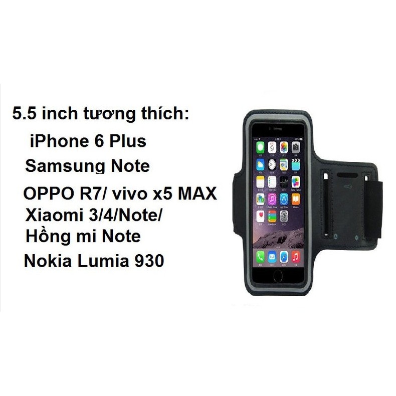 Đai đeo tay armband tập thể thao cho điện thoại iPhone Samsung Lumia 5.5 inch (Black) - H_Shop_VN