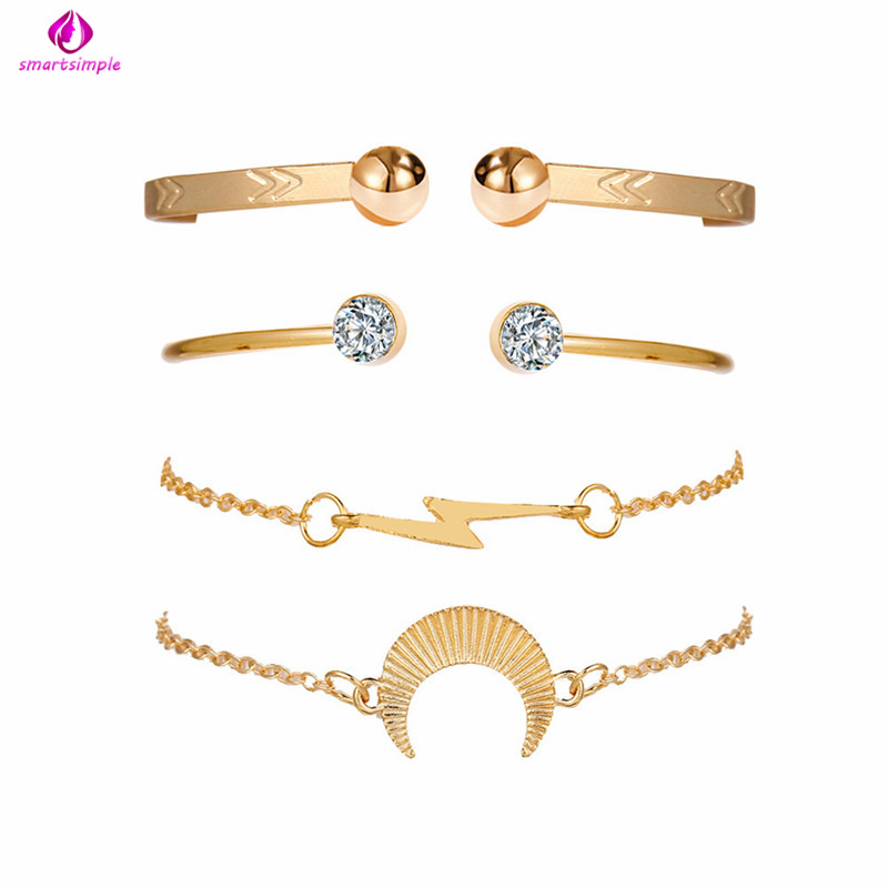 Set 4 vòng tay hình mặt trăng / tia chớp đơn giản thời trang cho nữ