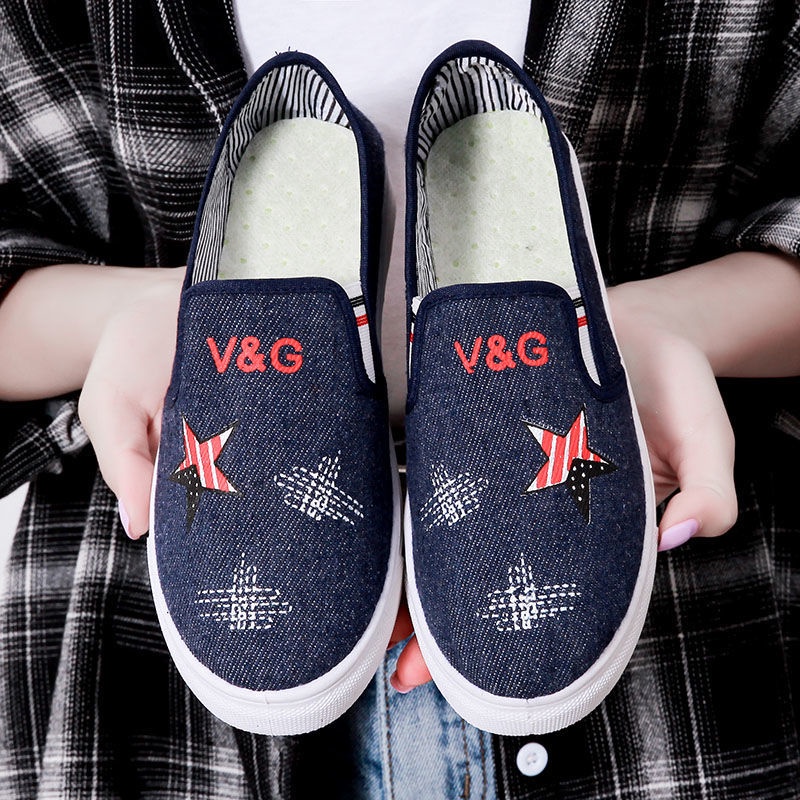 Giày Lười Vải Canvas Cổ Thấp Mũi Tròn Thời Trang Xuân Thu Cho Nữ