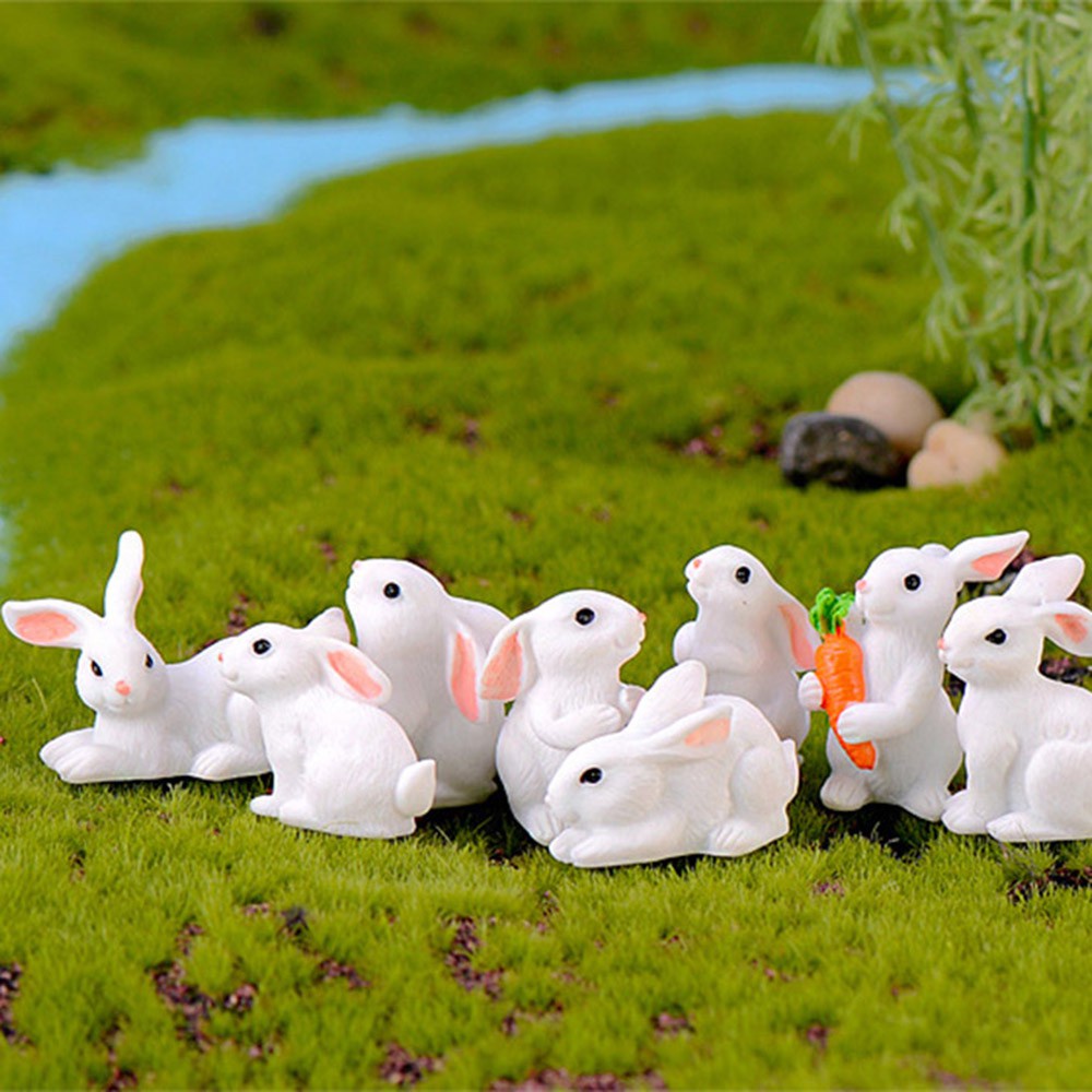 ❤LANSEL❤ Cute Resin Bunny Statue Mini Animal Craft Fairy Garden Miniature Rabbit Figurine Gift Easter Decoration White Hare Dollhouse Ornament Micro Landscape