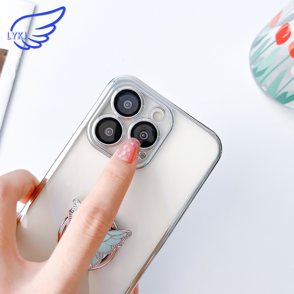 Ốp Điện Thoại tpu Mềm Trong Suốt Mạ Điện Họa Tiết Bướm Có Giá Đỡ Cho iPhone 11 12pro 13promax xsmax xs xr 7plus 8plus