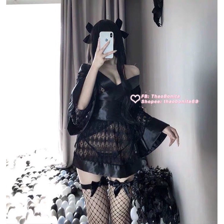 Set KIMONO nơ eo đen huyền bí quyến rũ gợi cảm T471 | BigBuy360 - bigbuy360.vn