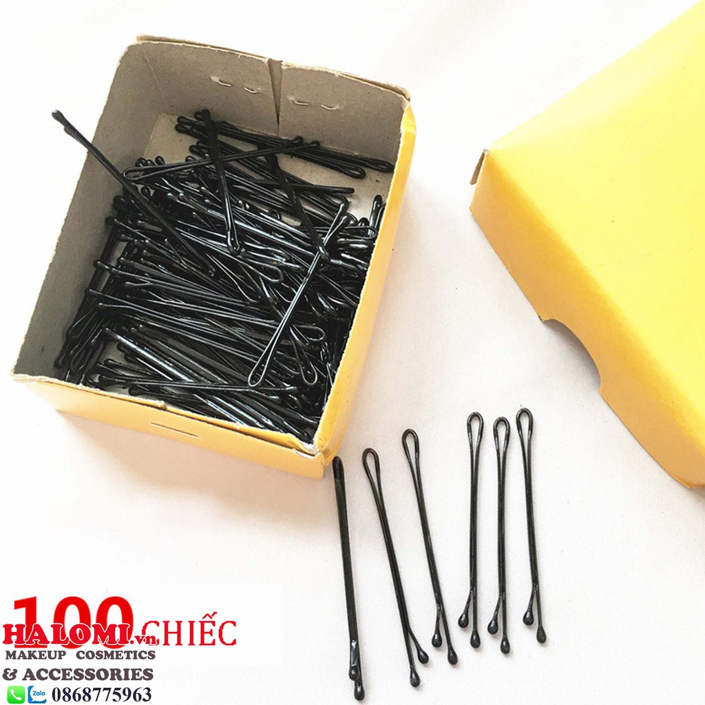 Kẹp gim tăm cứng chữ Y bằng thép chống gỉ chính hãng HALOMI màu đen chuyên dùng cho makeup làm tóc gồm 100 chiếc