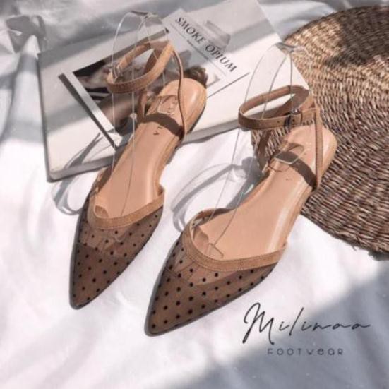 - SANDAL NỮ BÍT MŨI LƯỚI CHẤM BI HẬU QUAI CHÉO SD10 "