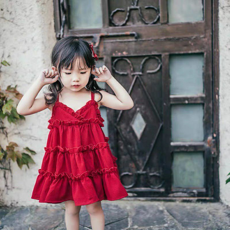Váy đỏ tầng 2 dây cho bé gái siêu đỉnh