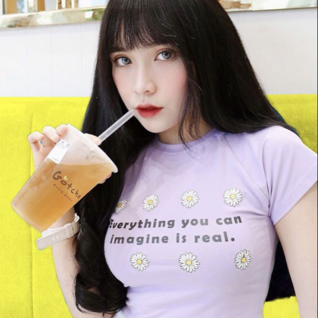 Áo Croptop In Bông Cúc Chất Vải Mềm Mịn