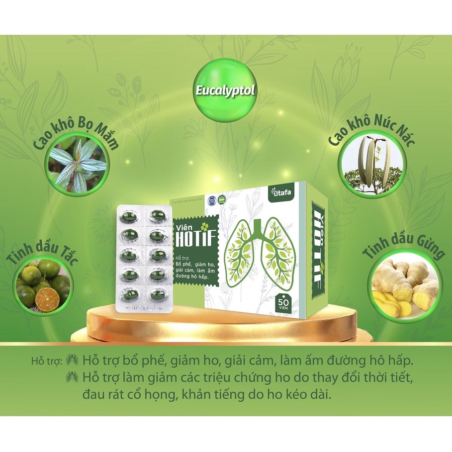 Viên uống HOTIF - Giúp giảm ho, bổ phế, giảm đau rát họng, khản tiếng, giải cảm