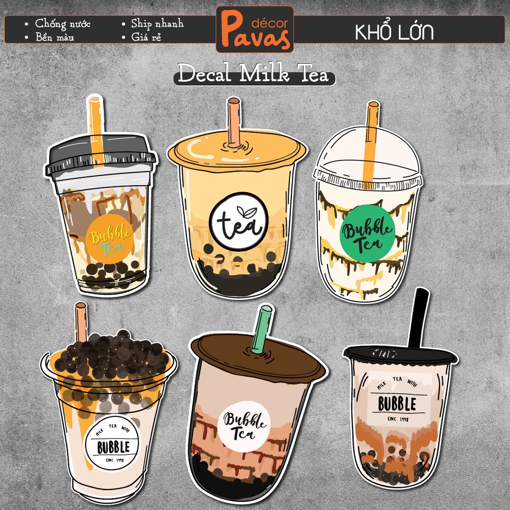 Decal Ly Trà Sữa chống nước trang trí dán quán trà sữa, cà phê, quán ăn, dán tường, tủ. TTQ15
