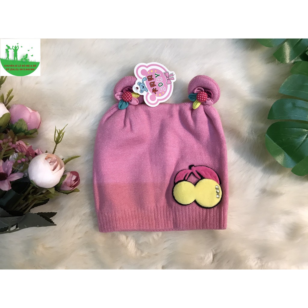 Mũ len cherry cho bé trai bé gái dưới 1 tuổi- Chất len đẹp và ấm