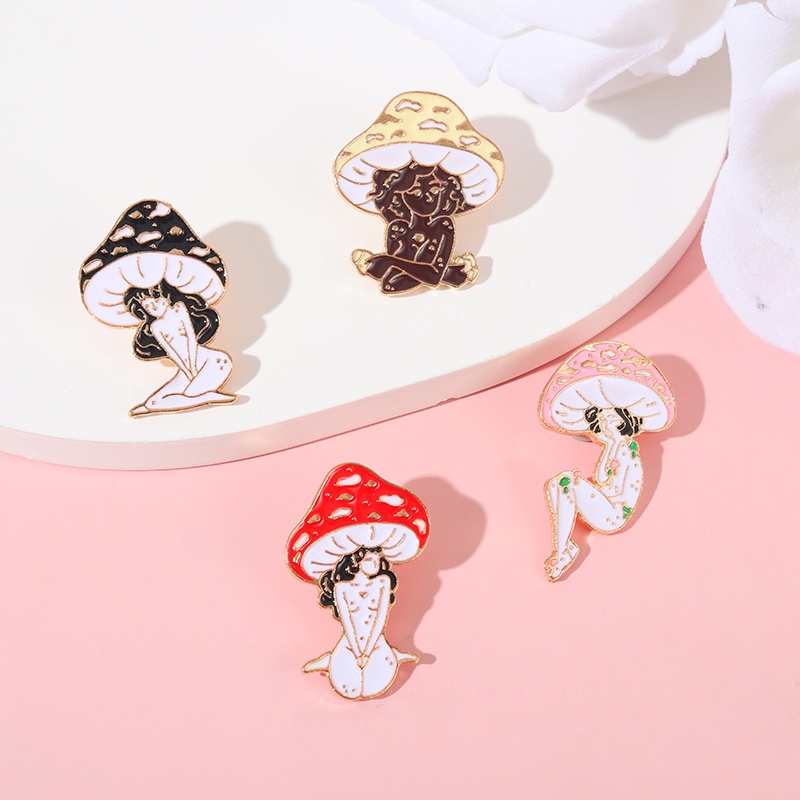 Ghim cài áo QIHE JEWELRY hình cô gái nấm hoạt hình tráng men 4 kiểu đáng yêu xinh xắn thích hợp làm quà tặng