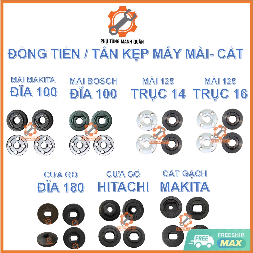 2 bộ đồng tiền/tán máy mài makitaa 1 tấc / boschh 1 tấc / mài 1 tấc 2 cốt 14-16 / máy cưa gỗ / máy cắt gạch