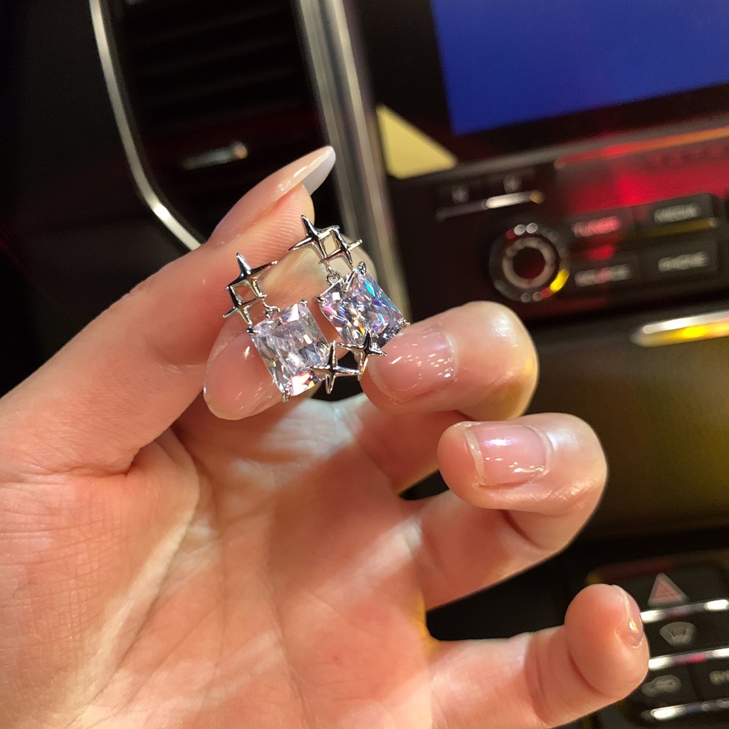 Khuyên Tai Hình Vuông Đính Đá Phong Cách hip hop Thời Trang Chất Lượng Cao