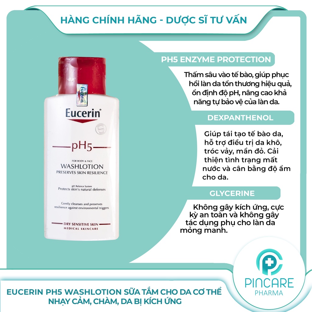 Sữa Tắm Cho Da Nhạy Cảm Eucerin pH5 Washlotion 200ml - Hàng chính hãng - Nhà thuốc PinCare