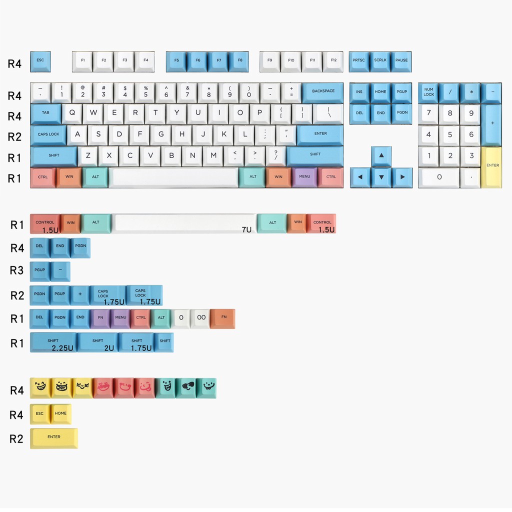 Keycap màu sáp Chalk PBT dye-sub 147 nút in nhiệt màu đẹp, cherry profile