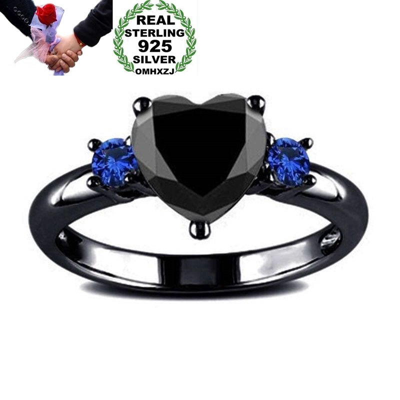 Thời trang Woman Girl Party Wedding Gift Heart Black Blue AAA zircon 925 Sterling Silver Ring