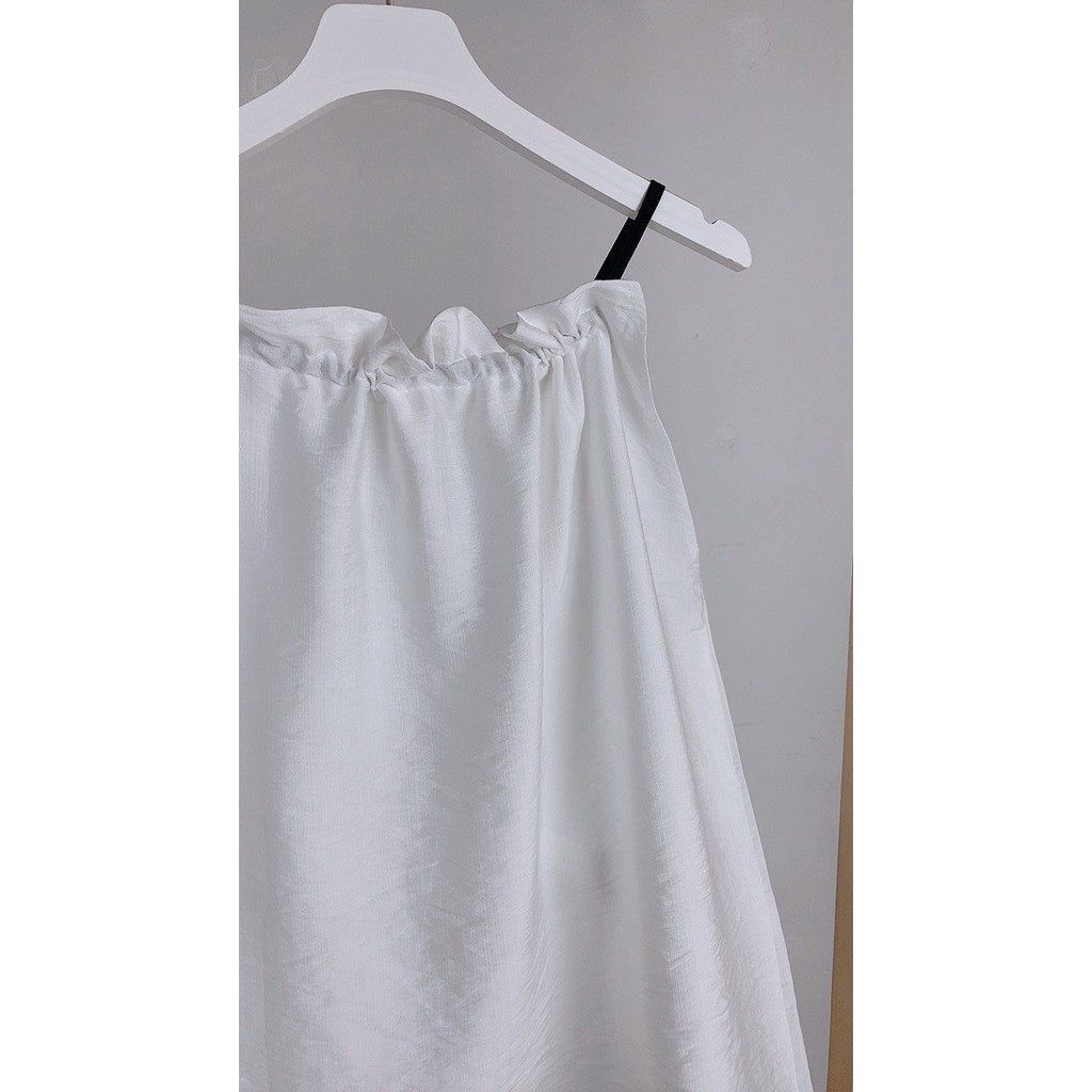 Bộ Mặc Nhà Hai Dây Đũi Nhăn ⚡ Casper.Store | FREESHIP | ⚡ Set áo hai dây nữ và quần short ngắn màu trắng chất đũi mát