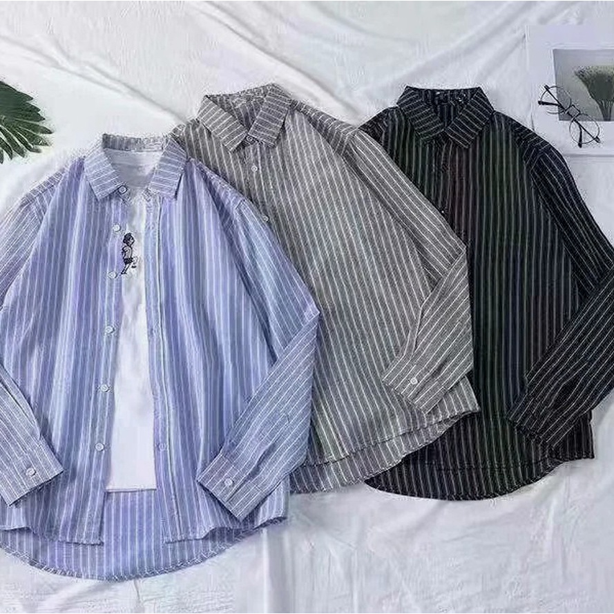 Áo Sơ Mi Nam Tay Dài Kẻ Sọc Thời Trang Hàn Quốc