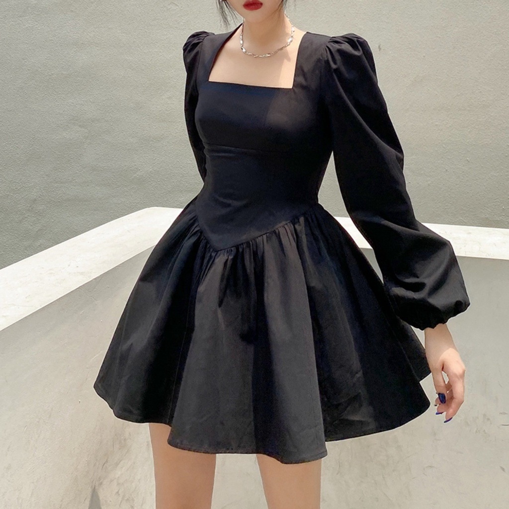 Đầm dự tiệc dài tay dáng xòe, váy tiểu thư phong cách Ulzzang Hàn Quốc siêu xinh xắn