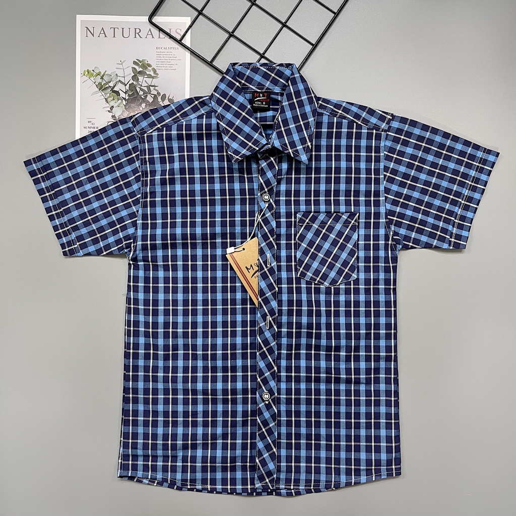 Áo sơ mi trẻ em tay ngắn cho bé trai nam carô sọc xanh CX09 phong cách hàn quốc dễ phối đồ cho bé từ