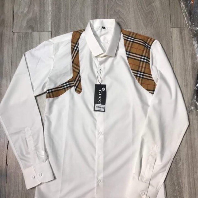 Áo sơ mi trắng MCQ phối kẻ vai bbr cực đẹp,viền kẻ ba màu siêu Hot | BigBuy360 - bigbuy360.vn