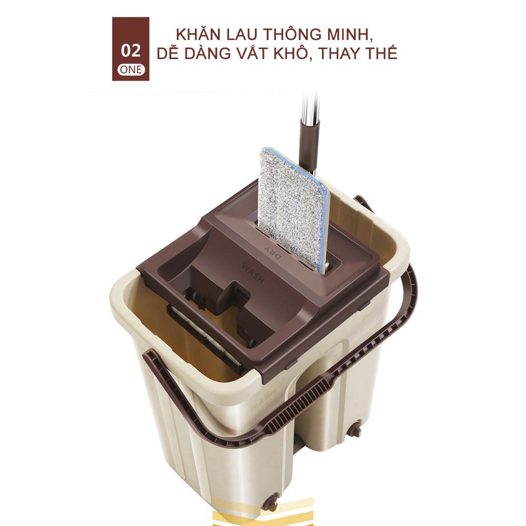 •	Bộ thùng lau nhà thông minh(Size lớn) tặng kèm 2 miếng lau