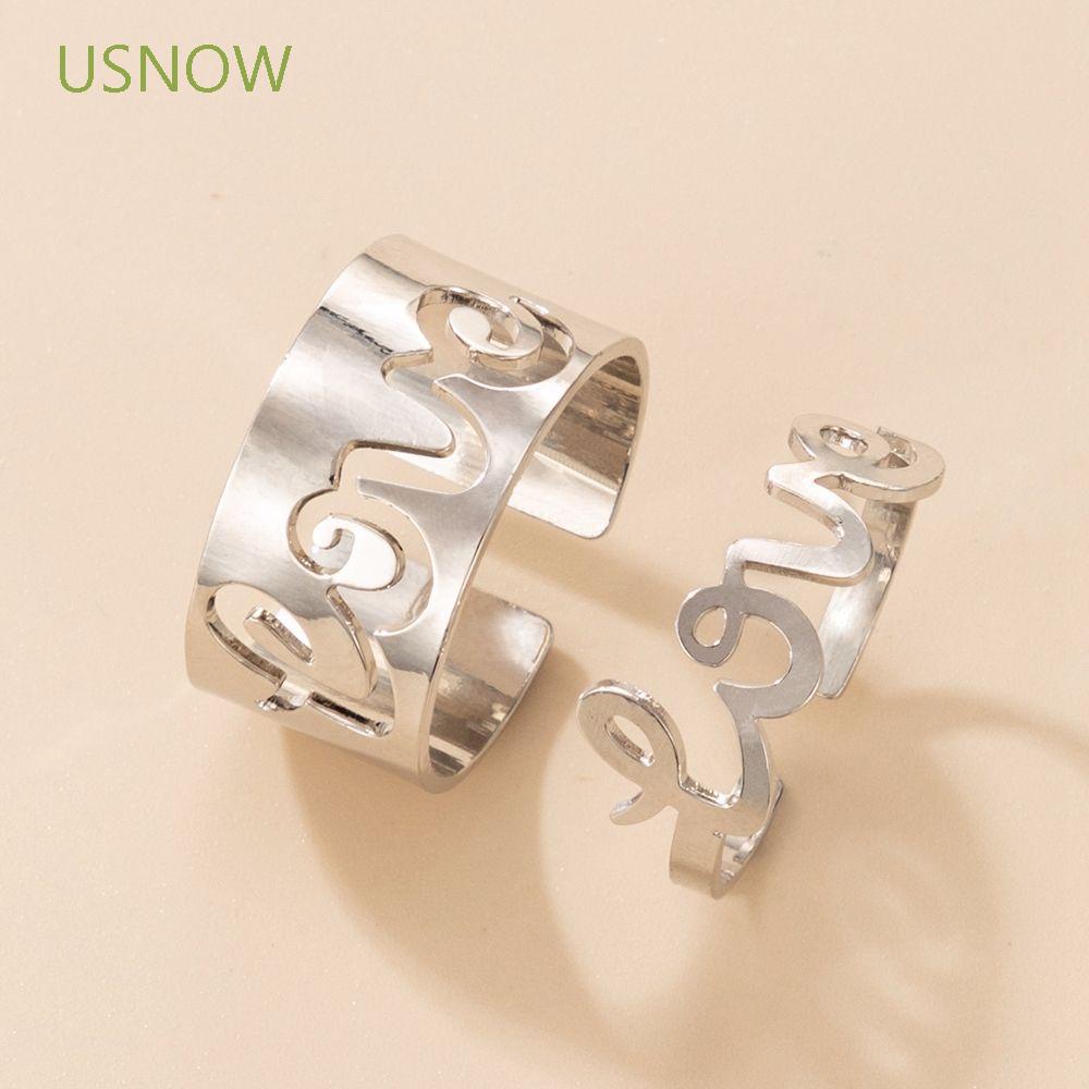 Set 2 Nhẫn Đeo Ngón Tay Hình Trái Tim / Chìa Khóa / Chìa Khóa Phong Cách Hàn Quốc Sang Trọng Cổ Điển Có Thể Điều Chỉnh