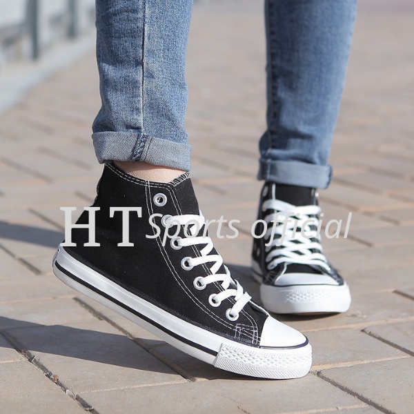 Giày vải thể thao nam nữ HT Sports cổ cao màu đen phối đồ cá tính đi học đi chơi full box