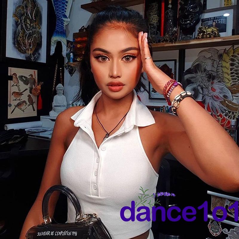 Áo lửng 3 lỗ cổ V dáng ôm 1 màu thời trang cho nữ