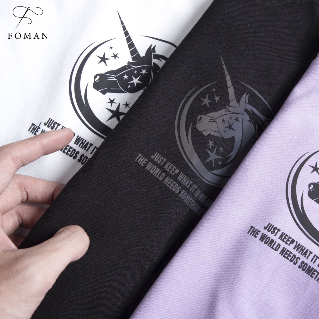 Áo thun tay lỡ FOMAN cao cấp Unisex nam nữ Cotton oversize form rộng thoải mái thoáng mát REFLECTIVE UNICORN