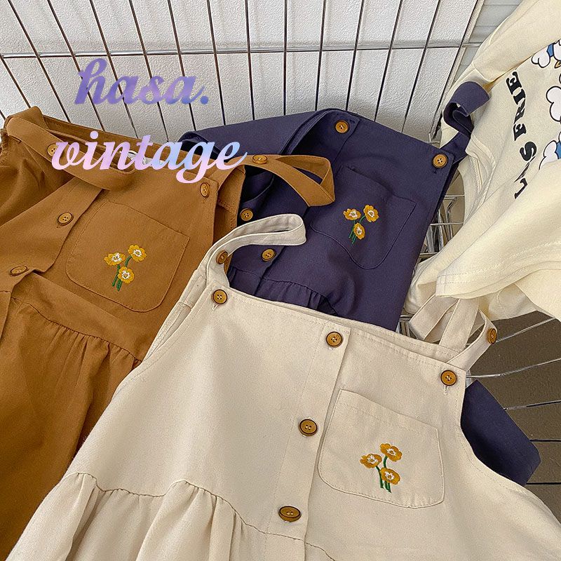 🌿 Yếm váy dài chất cotton thêu hoa xinh xắn ulzzang 🔥