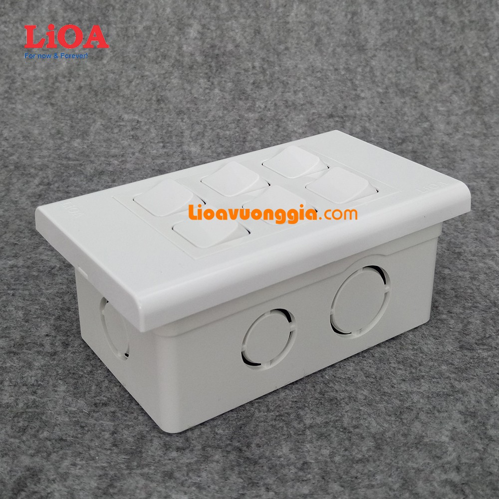 Combo 6 công tắc điện 1 chiều + mặt lỗ vuông LiOA - Lắp âm tường