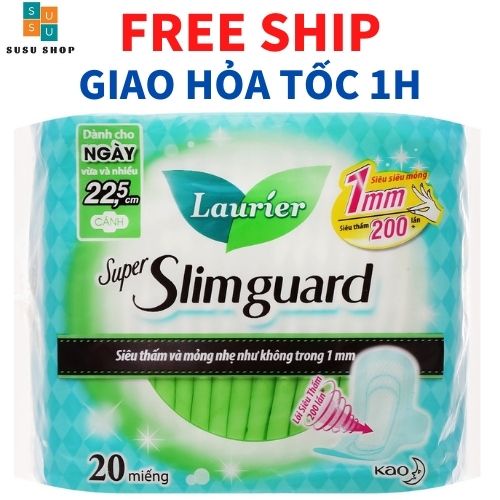 Băng Vệ Sinh Laurier Slimguard Nhật Bản siêu mỏng 22,5cm 20 miếng/gói Khả năng siêu thấm hút đến 200 lần, kiểm soát mùi