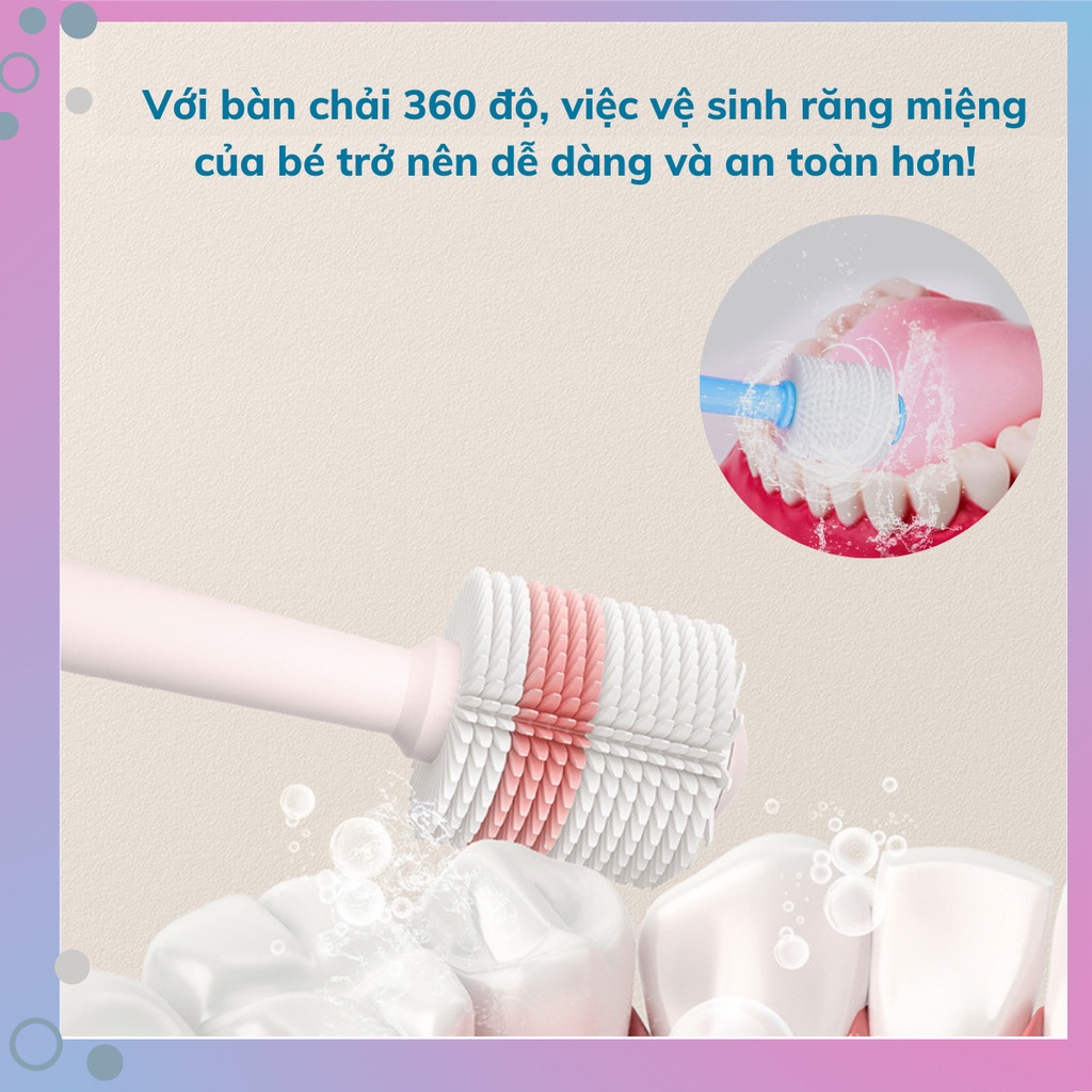 Bàn Chải Đánh Răng Chất Liệu Nano Siêu Mềm Cho Bé, Bàn Chải Đánh Răng Chống Hóc xoay 360 độ