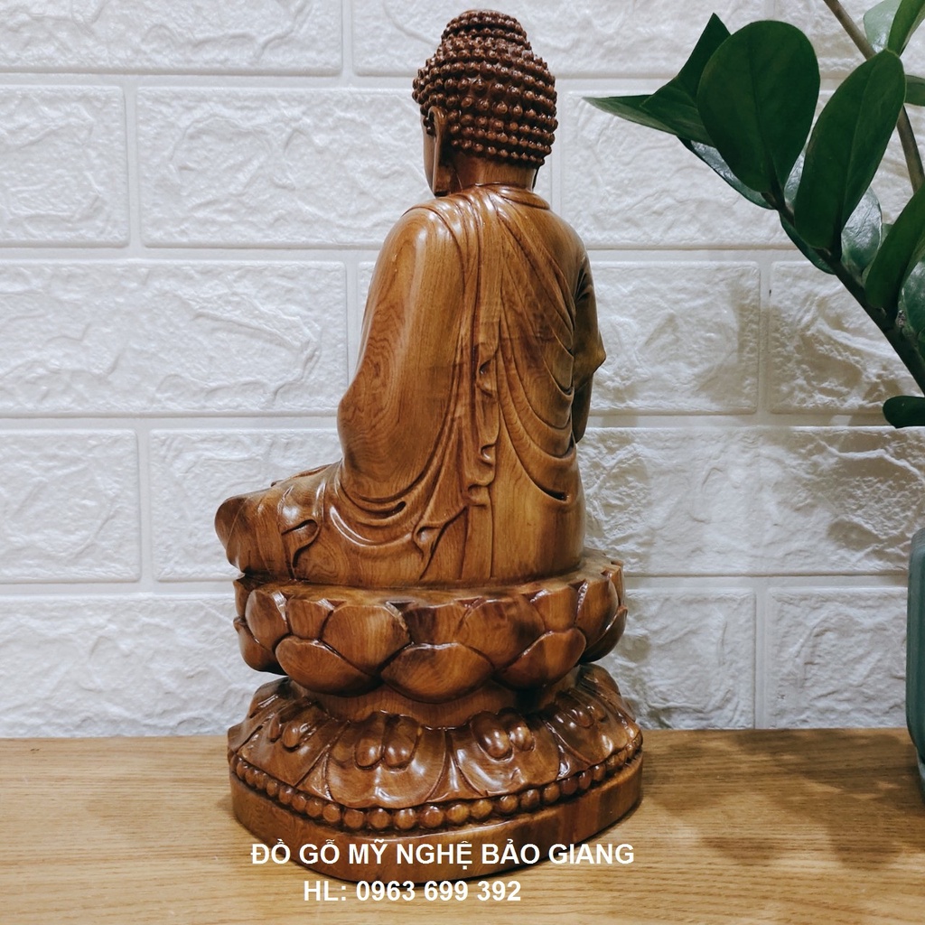 Tượng phật a di đà gỗ bách thơm cao 30 ngang 15 sâu 15 cm