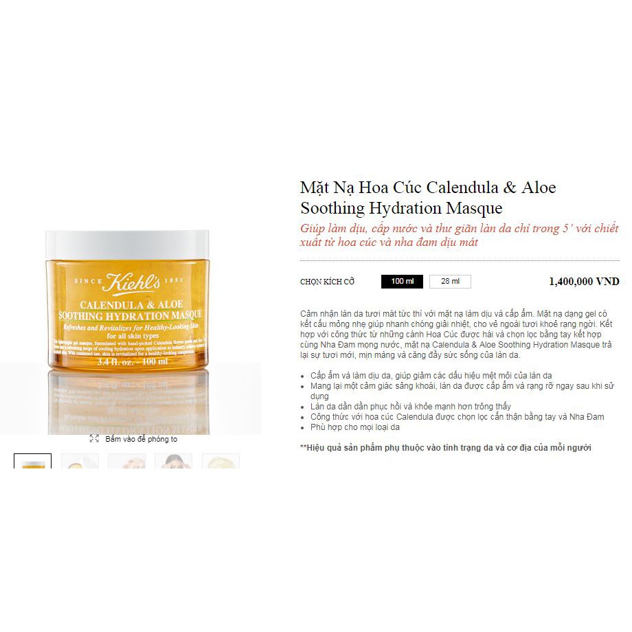 Mặt nạ Kiehls Mask Kiehl's đất sét-ngò- nghệ- cúc- gừng 5ml | BigBuy360 - bigbuy360.vn