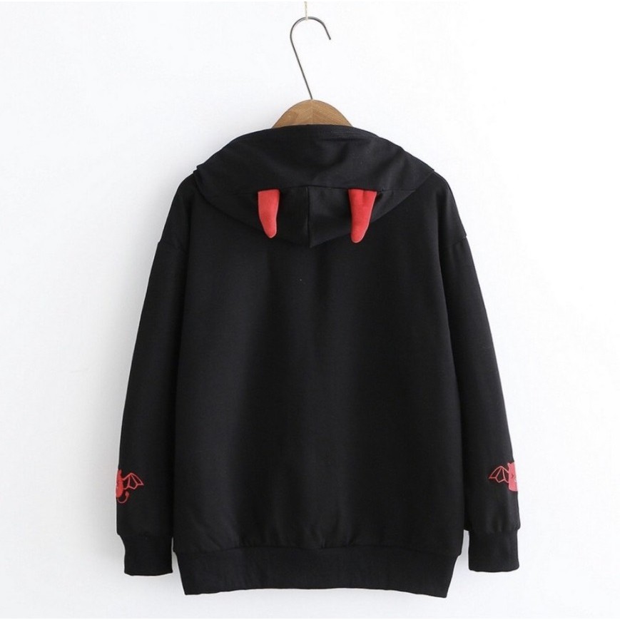 ÁO KHOÁC HOODIE NAM NỮ MÀU ĐEN MŨ CÓ TAI CUTE HOODIES QUỶ CUTE