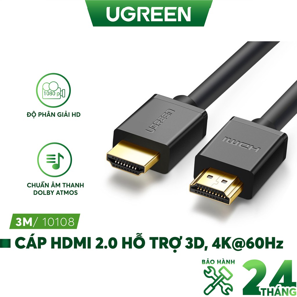 Dây HDMI 1.4 thuần đồng 19+1 Dài 1-5M UGREEN HD104 - Hàng phân phối chính hãng - Bảo hành 18 tháng