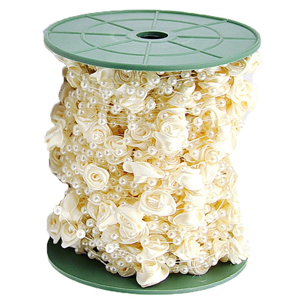 10m dây nhựa đính ngọc trai và hoa dùng trang trí