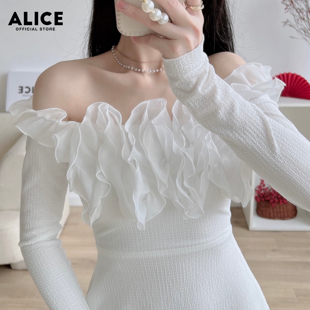 Váy Trễ Vai Bèo Ngực ALICE Chất Vải Thun Xốp Co Giãn Thiết Kế Dáng Váy Suông Ôm Eo Tôn Dáng V768