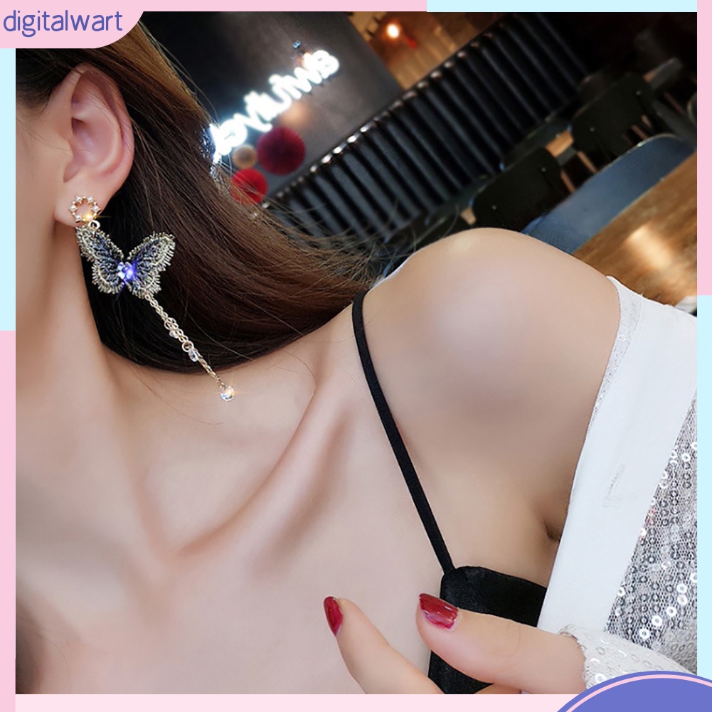 Đôi khuyên tai dài hình bươm bướm đính đá thời trang cho nữ