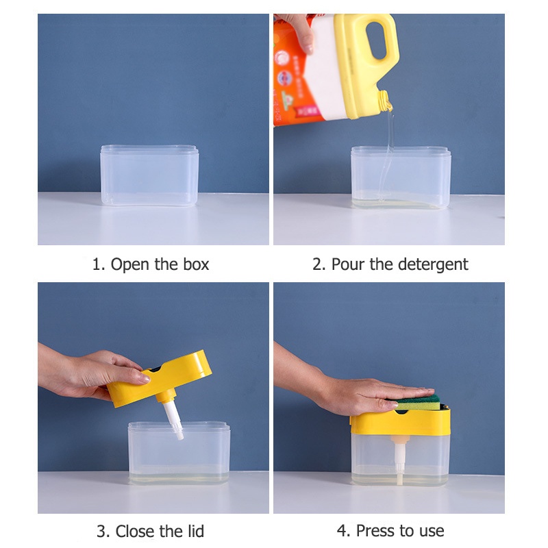 Bình Đựng Xà Phòng Rửa Chén 2 Trong 1 Dạng Nhấn Tiện Dụng