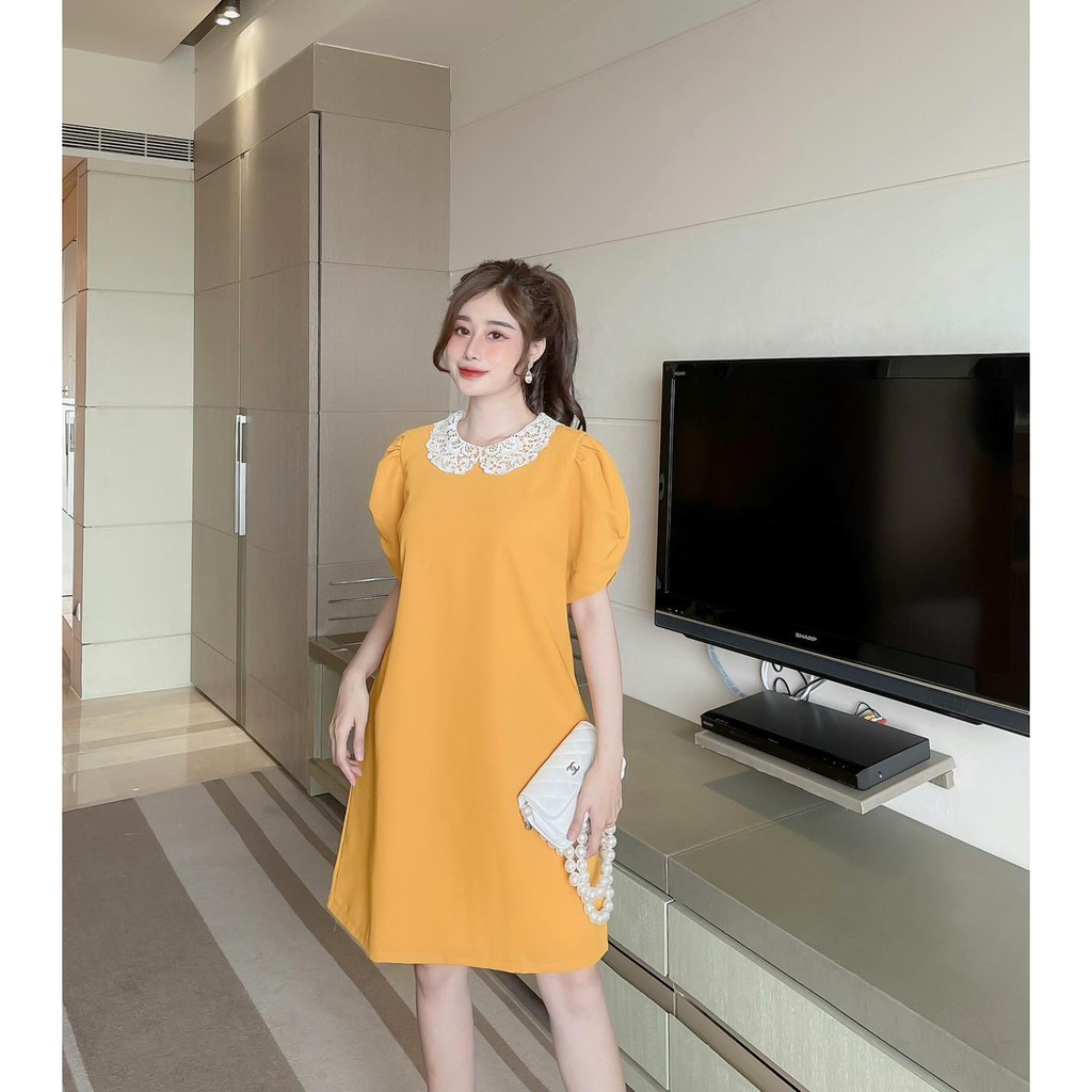 [HÀNG THIẾT KẾ CAO CẤP] Đầm Suông Cổ Ren Công Sở Màu Đen