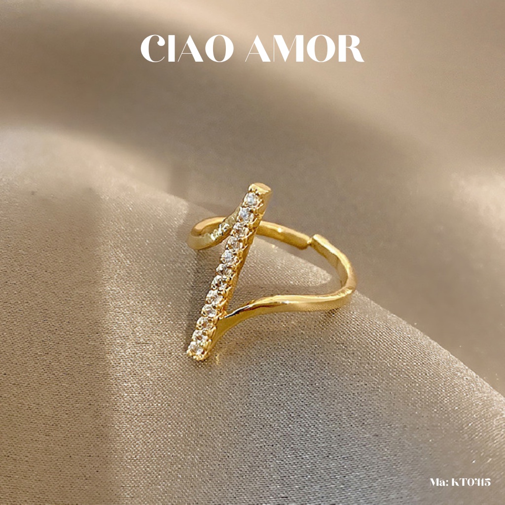 Nhẫn nữ thanh dài đính ngọc lượn đơn giản cá tính Trang sức Ciao Amor - KT0415