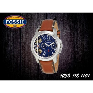 (Fossil) Đồng hồ nam dây da Fossil ME1161 số la mã lộ cơ, size 44mm viền kim loại nền xanh dương dùng pin