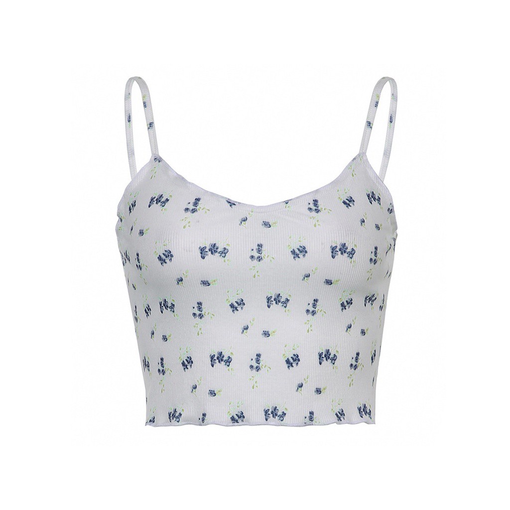 Áo Croptop Hai Dây Dệt Kim Cổ Chữ V In Hoa Gợi Cảm Cho Nữ | BigBuy360 - bigbuy360.vn