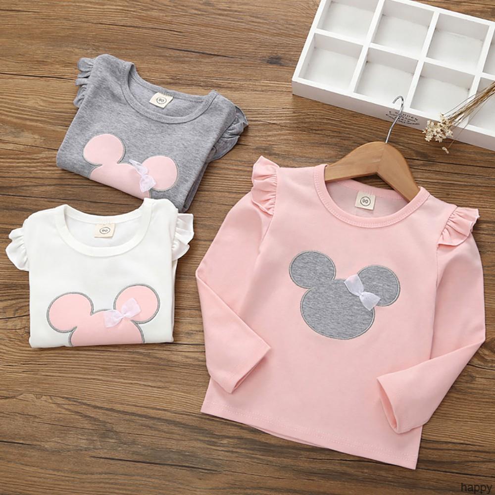 Áo Thun Cotton Tay Dài Cổ Tròn In Họa Tiết Hoạt Hình Dễ Thương Thời Trang Mùa Thu Cho Bé Gái 1-7 Tuổi