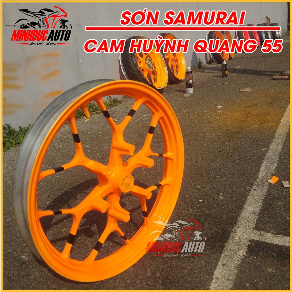 Sơn Samurai màu cam huỳnh quang 55 - chai sơn xịt cao cấp dành cho sơn xe máy, ô tô