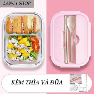 HỘP CƠM THỦY TINH CHIA 3 NGĂN TIỆN DỤNG CÓ THỂ CHO VÀO LÒ VI SÓNG HOẶC TỦ LẠNH TẶNG KÈM THÌA ĐĨA VÀ TÚI GIỮ NHIỆT
