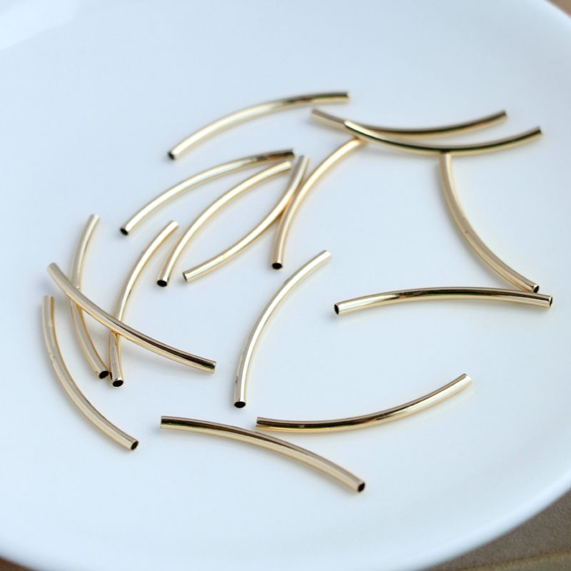 Set 10 Ống Đồng Phục Hai Đầu Màu Vàng Bóng 14K diy Bảo Vệ Vòng Đeo Tay